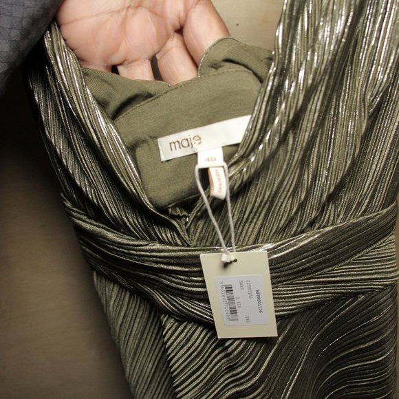 NWT MAJE Royal Pleated Maxi Dress In Khaki sz 40 $415 - Picture 13 of 16